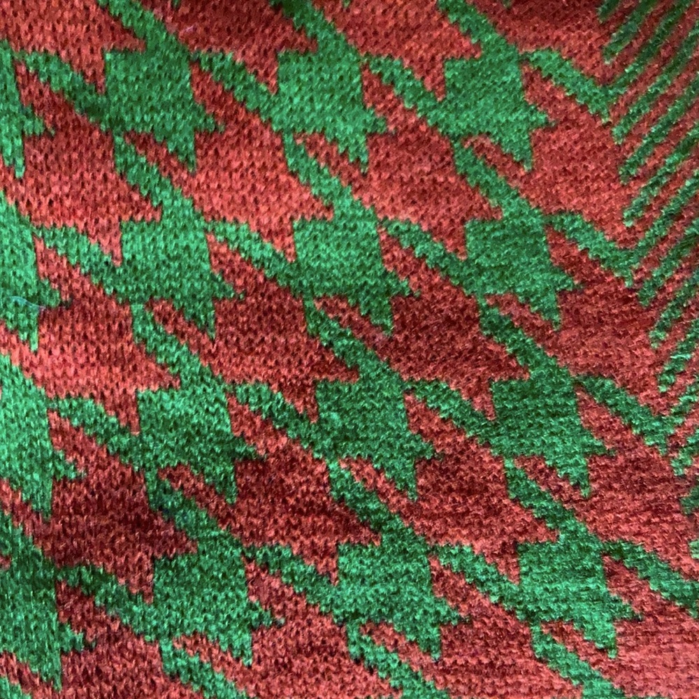 Beautiful green & orange gingham/zigzag scarf! Unique! Cotton.